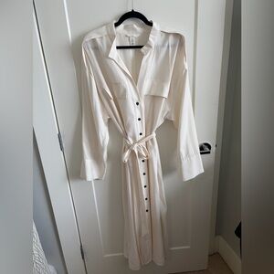 H&M Ivory Midi Dress with Dark metal snap closure